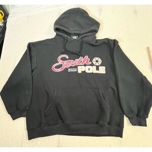 South Pole Hoodie Mens XL Black Pullover Logo Graphic Sweatshirt Y2K